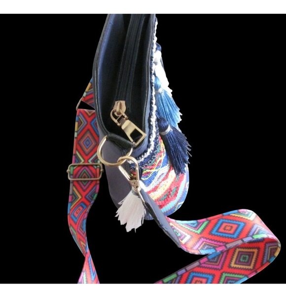 Bohemian Multicolor Crossbody Bag with Tassels & Adjustable Strap - Picture 7 of 16